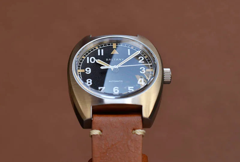 Baltany W10 Tonneau Wristwatches Sapphire Crystal Super Luminous Nylon Strap NH38 Automatic Mechanical Vintage Military Watches