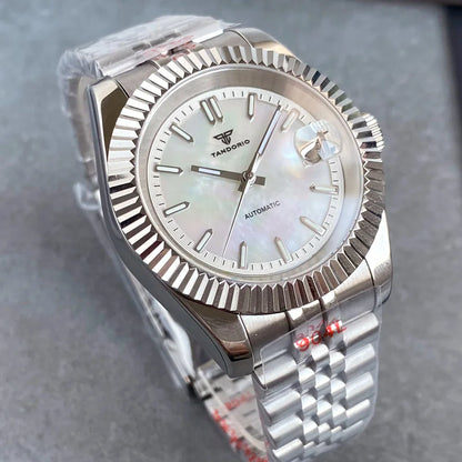 Tandorio DateJust TD136M 39mm NH35A MOP Sapphire dress Watch 20ATM Glass Back