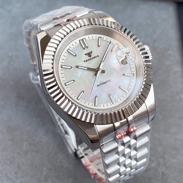 Tandorio DateJust TD136M 39mm NH35A MOP Sapphire dress Watch 20ATM Glass Back
