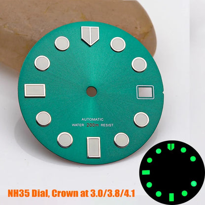 28.5mm Watch Dial NH35 NH36 Dial fit For SKX007 SPRD 6105 Tuna SPB185 SPB187 Watch Cases Feet 3.0 3.8 4.1 Green Luminous Dial