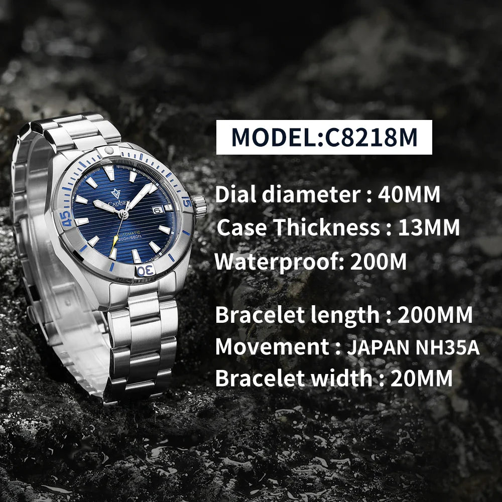 CADISEN C8218 Diver V2 20Bar NH35 Automatic 40MM Sapphire luminous