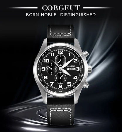 Corgeut 9003 Chronograph Watch 41mm Date Month MIYOTA OS00 Quartz Sapphire 3ATM