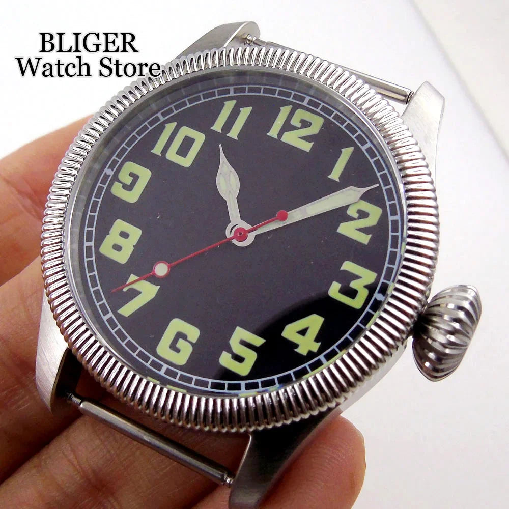 39mm vintage pilot Case 33.5mm Dial Sapphire Glass For NH35 NH35A 2824 PT5000 Waterproof Watch Case Screw Crown