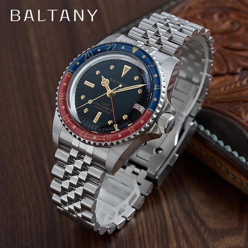 Customizable Baltany 39MM 1957s GMT Master Homage Watch S6074 NH34 Automatic Dome Sapphire 20ATM  Swiss Lume