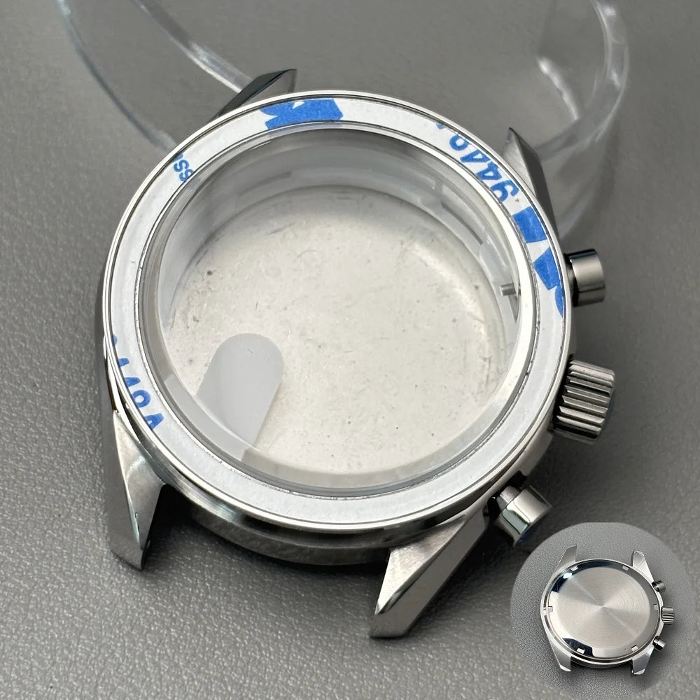 VK63 case 39.7mm moon metal  watch case chronograph case bezel,VK63  Business watch sealed back moon watch mission mod