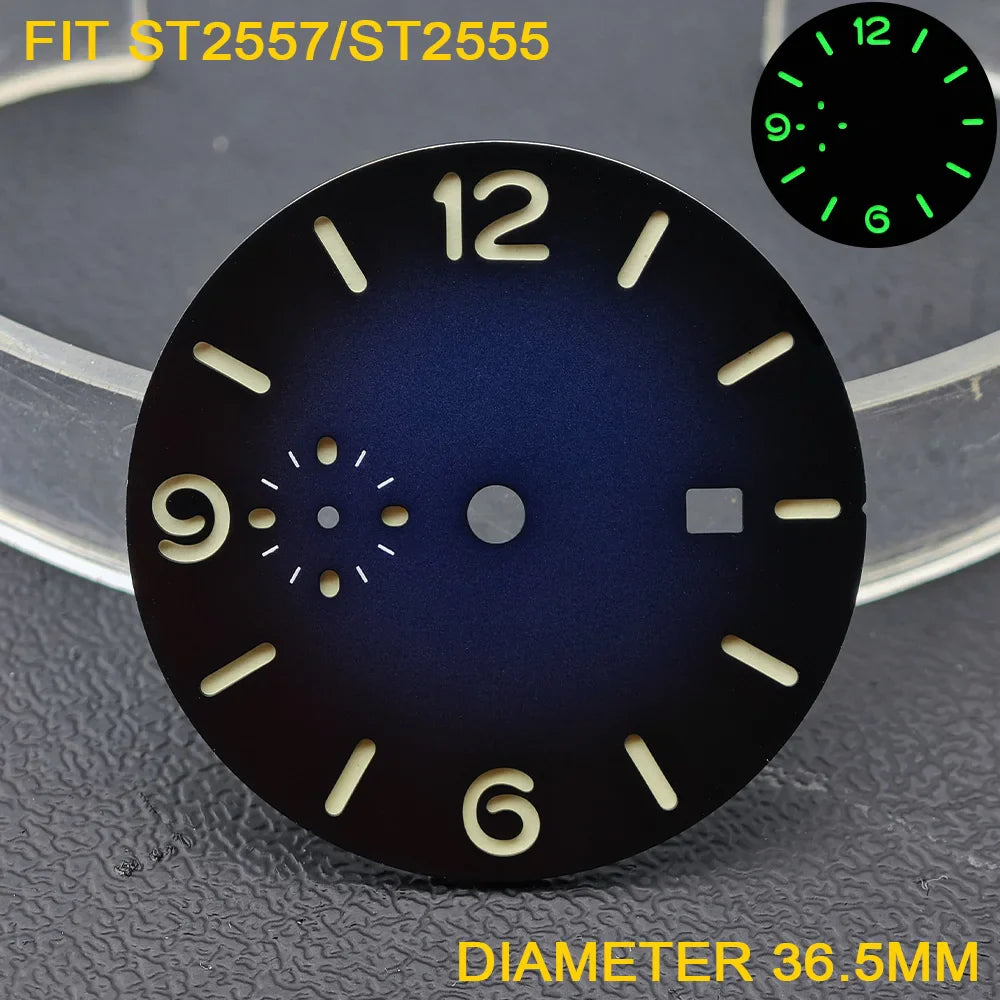 33.9/36.5mm Diameter Green Luminous Sterile Dial for Seagull GMT ST2557/ST2555 Movement with Single Calendar,Custom DIY logo