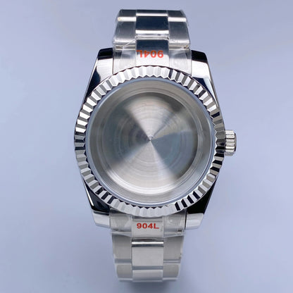 Fluted NH35 watch case Oyster 36/39mm High Quality Sliver Stainless Steel Sapphire Glass fit NH34 NH35 NH36 Movement Accessories Watch case