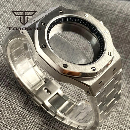 42mm Royal Oak AP Case Stainless Steel Brushed Octagon Watch Case Bracelet Glass Back Chapter Ring Sapphire Glass Fit NH35 NH36 Automatic Movement