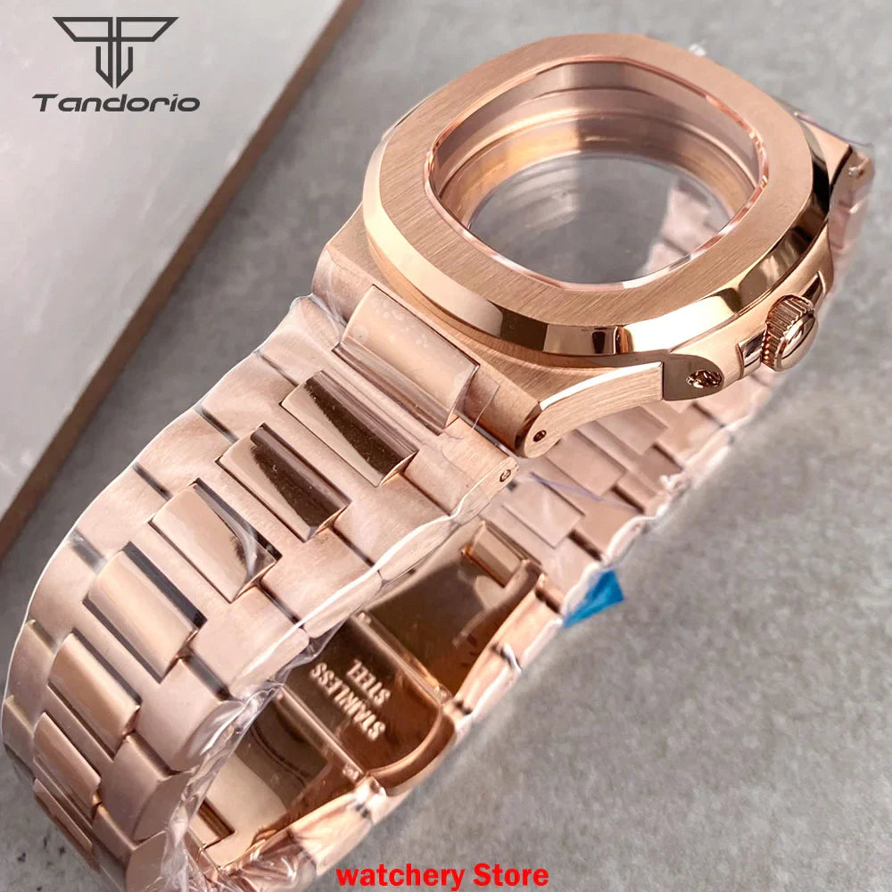 40mm Rose Gold Watch Case Bracelet Fit NH35 NH36 Automatic Movement Watch Parts For Nautilus Style Stainless Steel Bracelet