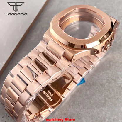 40mm Rose Gold Watch Case Bracelet Fit NH35 NH36 Automatic Movement Watch Parts For Nautilus Style Stainless Steel Bracelet