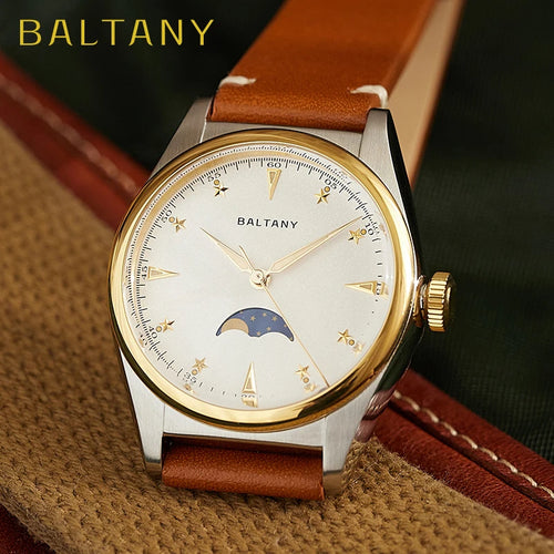 Baltany 36mm Dress Watches S4042 Customizable AR Sapphire Crystal 10Bar  Moon phase Wristwatches Swiss Lume