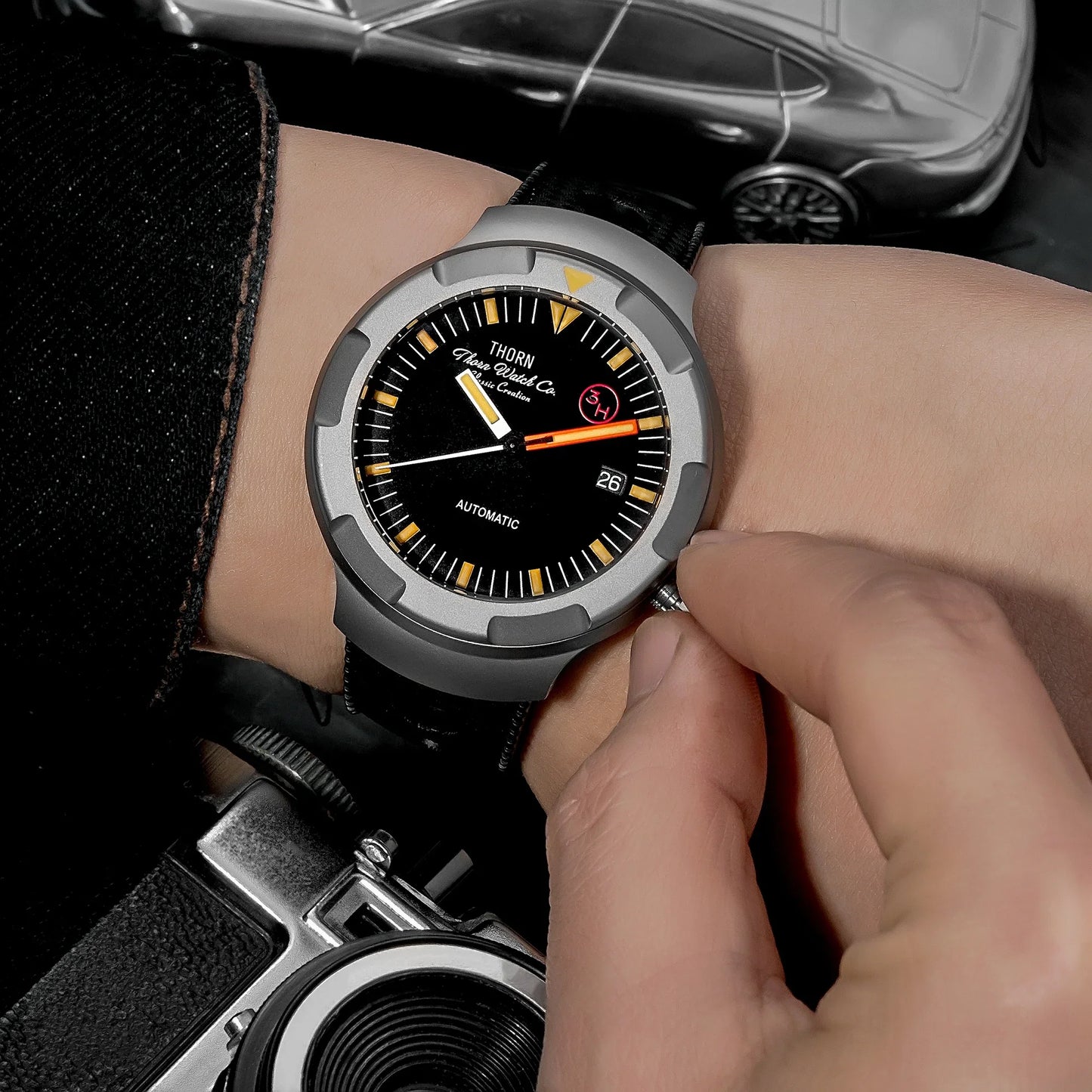 Thorn 42mm Men's Retro Titanium Diver Watch PT5000 Automatic Movement Rubber Strap C3 Luminous 20Bar Water Resistance