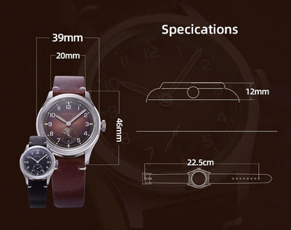 39MM Retro WW2 Military  S2081 Gradual Brown Dial ST1731 Movement 100M Waterproof  D12 Homage Field Watch