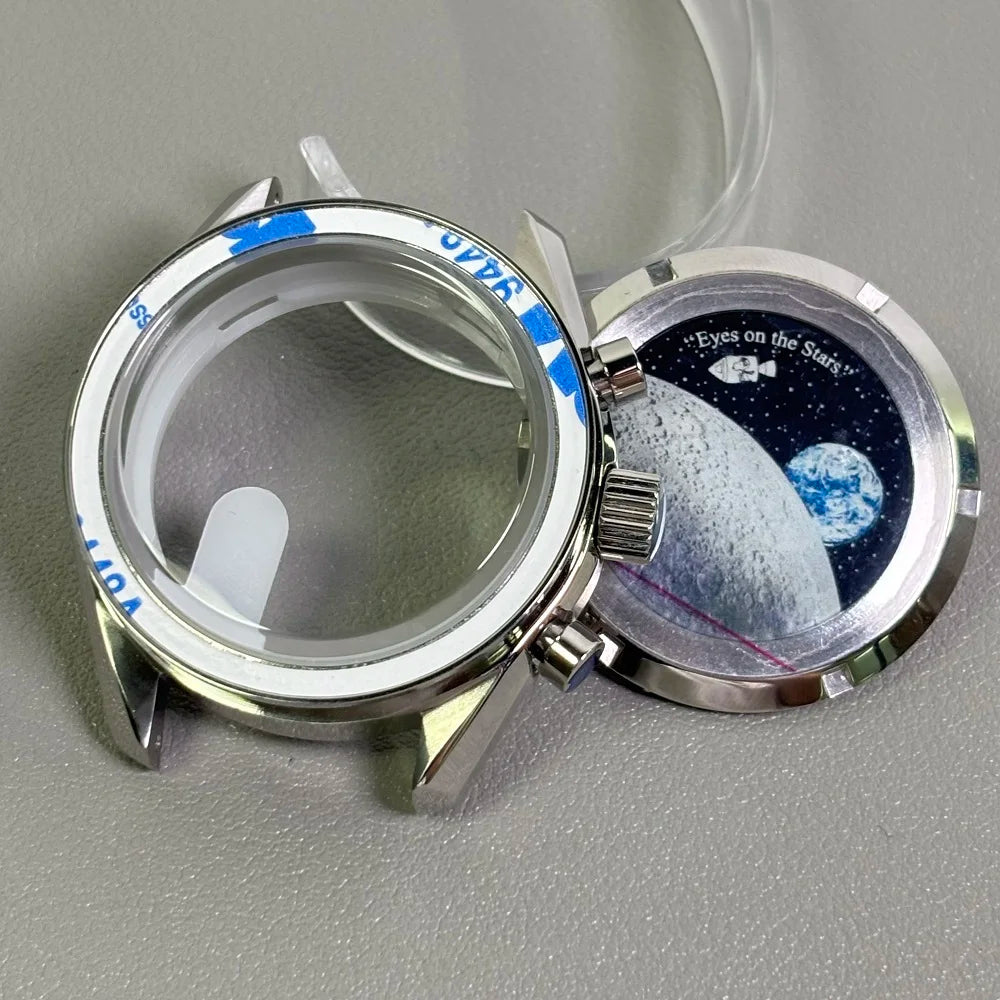 VK63 case 39.7mm moon metal  watch case chronograph case bezel,VK63  Business watch sealed back moon watch mission mod