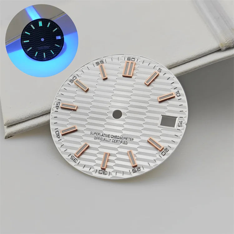 28.5mm Watch Dial Metallic Texture Surface DIY Log Dial BGW9 Blue Green Luminous Watch Faces Watch Accessories for NH35 Movement