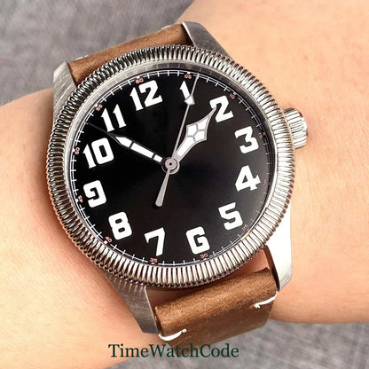 Tandorio Fluted Pilot Watch TD117A 20BAR  NH35 PT5000 Roman Numerals Sapphire 39mm