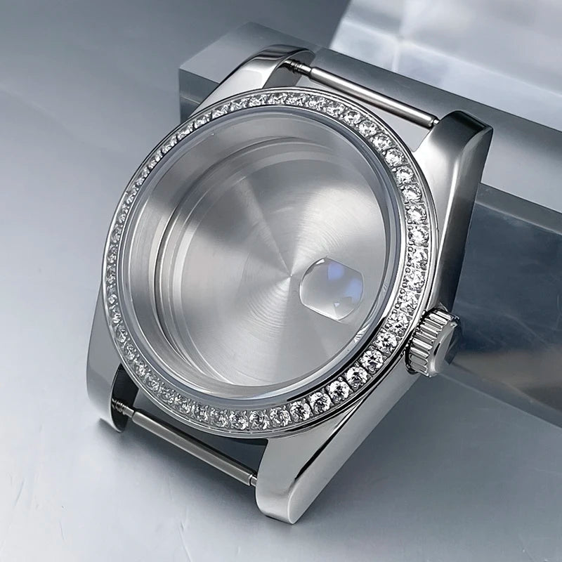 36mm/39mm NH35 Case President Jubile Strap Diamond Bezel Sapphire Glass Mod For NH35 NH36 Movement Watch Case Accessories Parts