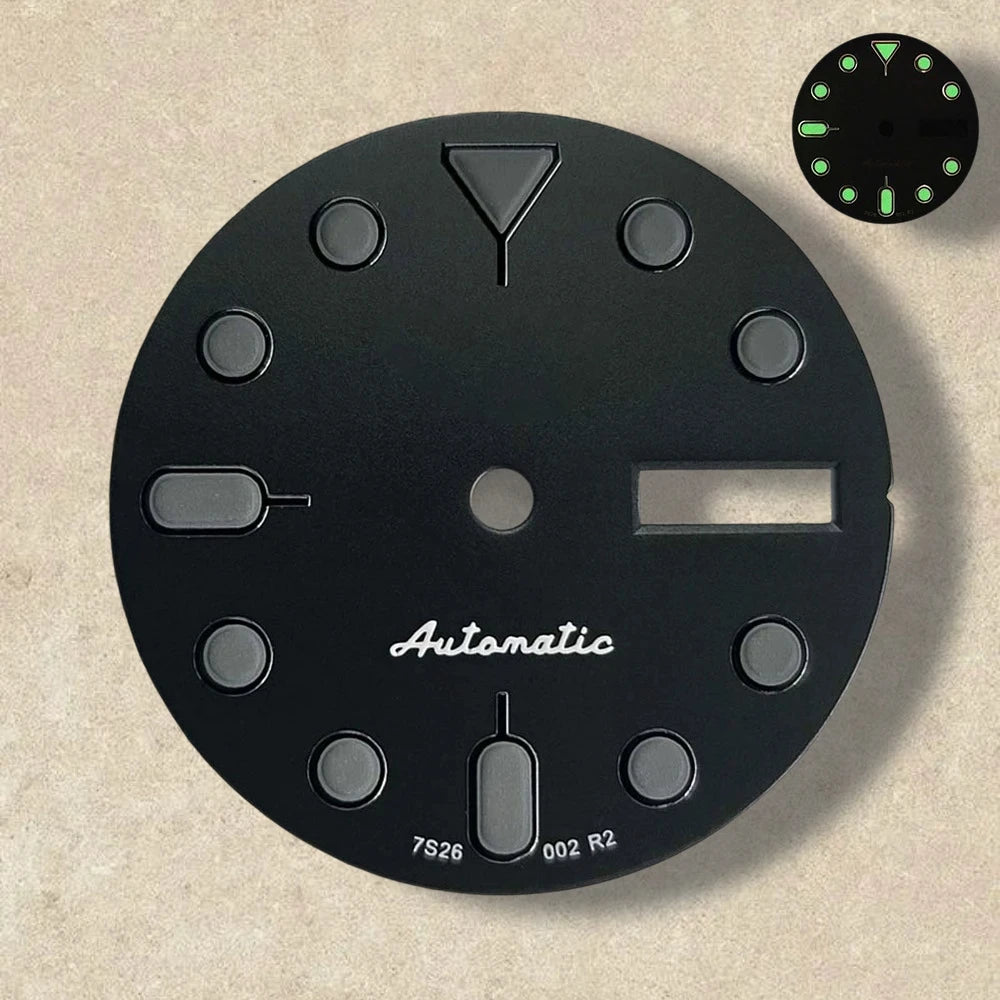 28.5mm S 5 Logo SKX007 Black Dial Suitable for NH36/4R36 Movement Green Luminous Dual Calendar Watch Modification Accessories