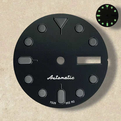 28.5mm S 5 Logo SKX007 Black Dial Suitable for NH36/4R36 Movement Green Luminous Dual Calendar Watch Modification Accessories