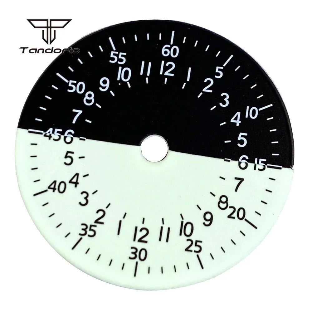 29mm Watch Dial Black White Two Tone Face  Hands Accessories NH34 Mechanical GMT Watches Mod Parts Arabic Numerals Green Lume