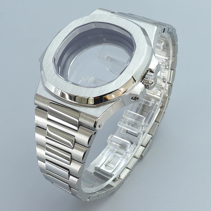 Silver/Black/Rose Gold 40mm Watch Cases Strap Parts Sapphire Glass For NH35 NH36 NH34 NH38 NH72 Movement 30.8mmDial Mod Nautilus