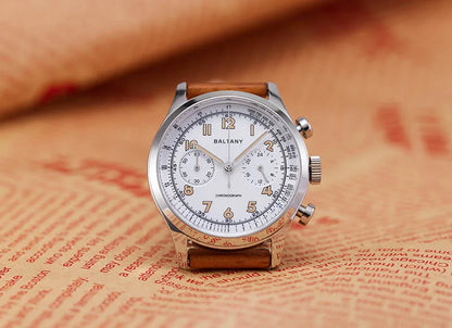 Baltany S5034 Quartz Chronograph Wristwatches 39mm Sapphire Crystal Panda Dial StainlessSteel Retro Super Luminous Vintage Watch