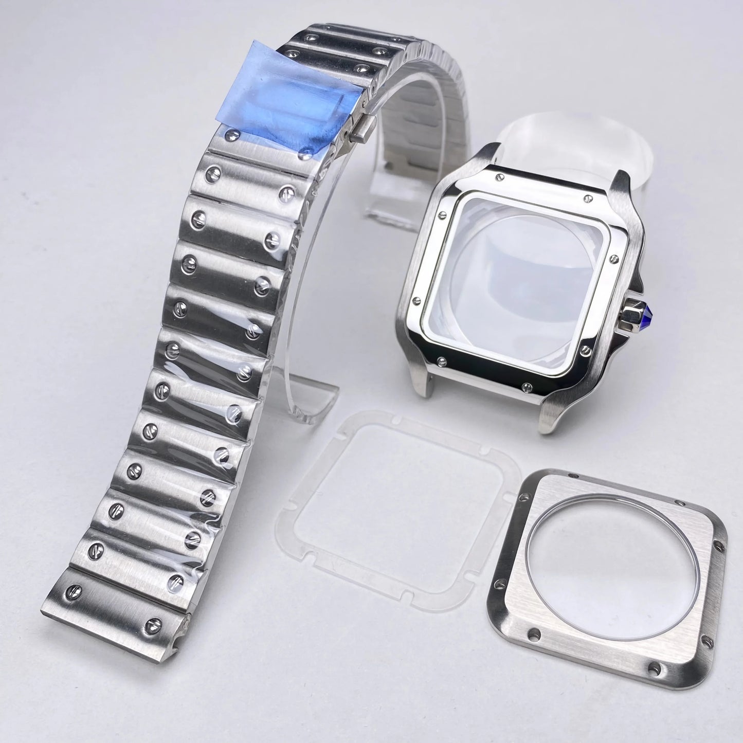 38mm NH35 Square Watch Case 316L Stainless steel Watch Accessories Santos Modification Parts for NH35 4R35 NH36 4R36 Movements