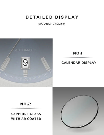 CADISEN C8227 Dress Watch Luminous NH35 AR Sapphire 10Bar 40MM