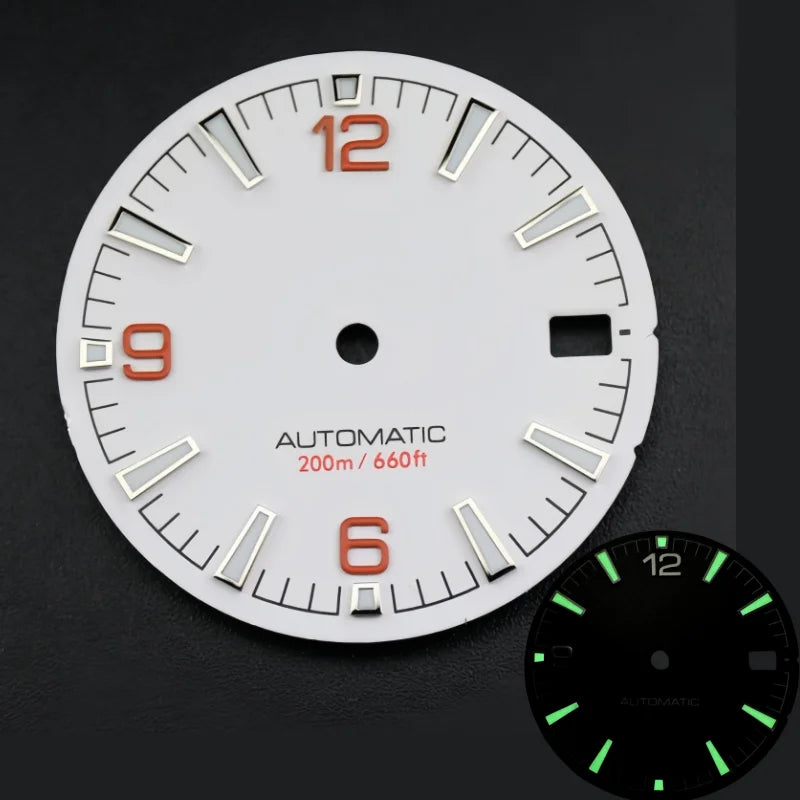 Quality Sea 600m Style Watch Dial With C3 Bgw9 Green Blue Luminous For Nh35 Nh36 Mechanical Movement Skx007 Case 28.5mm Dial