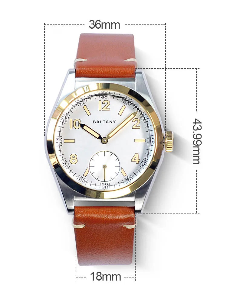 Baltany Bubbleback Dress Watches Subdial IPG Bezel Leather Gold Hands Sapphire Crystal Stainless Steel VD78 Quartz Wristwatches