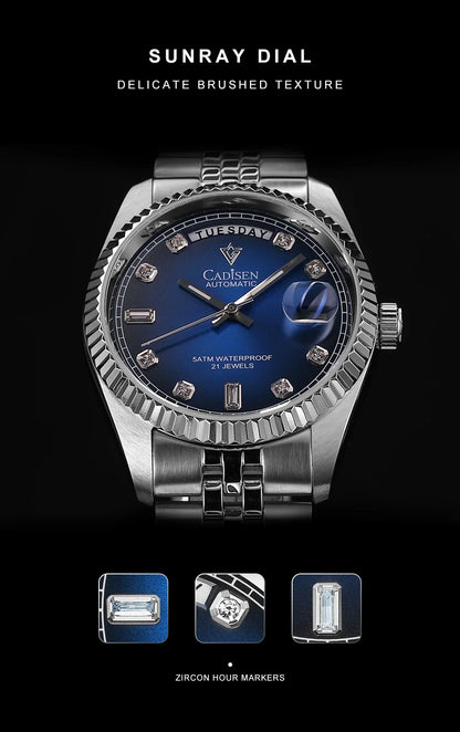 Cadisen C8228 DD38 Watch Diamond Dial MIYOTA 8285 AR Sapphire Crystal luminous 38MM 5Bar