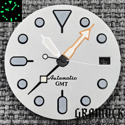 29mm Blue Red Black Orange GMT NH34 White Glossy Dial With Hands C3 Lume Fit NH34 Mechanical Watch Modified Accessories