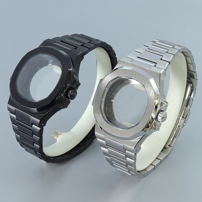 Silver/Black/Rose Gold 40mm Watch Cases Strap Parts Sapphire Glass For NH35 NH36 NH34 NH38 NH72 Movement 30.8mmDial Mod Nautilus