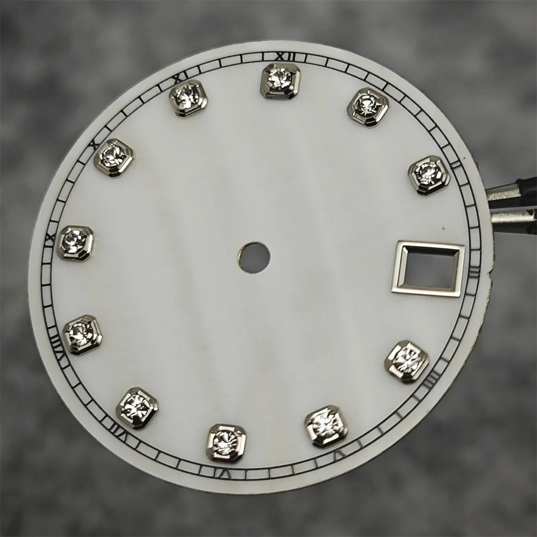 NH35 Watch Dial Watch Hands 28.5mm Diamond Inlaid Shell of Pearl Pattern Surface Watch Accessories for NH35/NH36 Movement