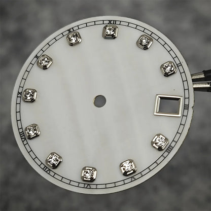 NH35 Watch Dial Watch Hands 28.5mm Diamond Inlaid Shell of Pearl Pattern Surface Watch Accessories for NH35/NH36 Movement