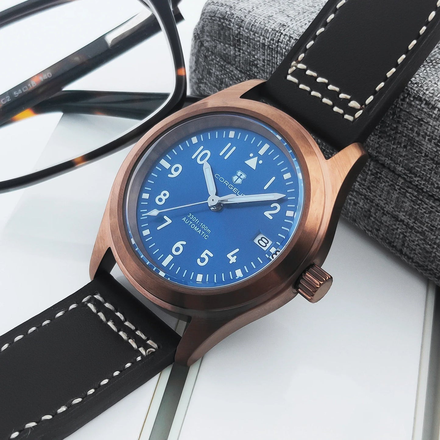 PVD Pilot Watch Sterile for Custom logo 39MM Sapphire 10Bar NH35 automatic glass back