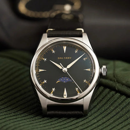 Baltany 36mm Dress Watches S4042 Customizable AR Sapphire Crystal 10Bar  Moon phase Wristwatches Swiss Lume