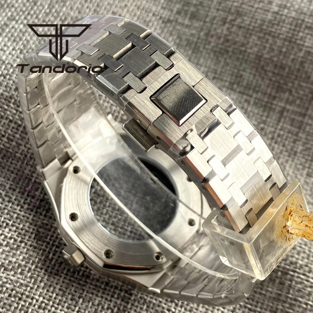 42mm Royal Oak AP Case Stainless Steel Brushed Octagon Watch Case Bracelet Glass Back Chapter Ring Sapphire Glass Fit NH35 NH36 Automatic Movement