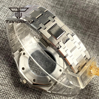 42mm Royal Oak AP Case Stainless Steel Brushed Octagon Watch Case Bracelet Glass Back Chapter Ring Sapphire Glass Fit NH35 NH36 Automatic Movement