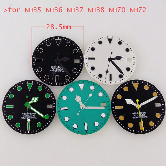 SU B Watch Part 28.5mm Watch Dial for NH 35 NH 36 NH 37 NH 38 NH 39 NH 70 NH 72 Di ver Wristwatch Parts Green/Black Index Repair Tool
