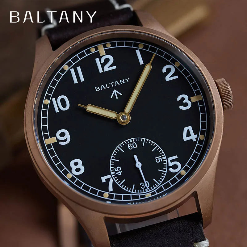 Baltany Vintage Dirty Dozen Wristwatches Golden Hands Seagull ST3620 Luminous 5ATM Leather Automatic Retro D12 Bronze Watches