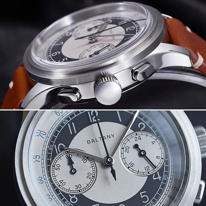 Baltany 39MM Tuxedo Chronograph Man S5050 Sapphire Crystal 50M Waterproof Stainless Steels Retro  Quartz Dress Watches For Man