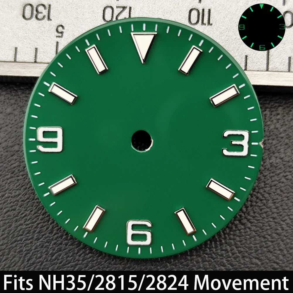 28.5mm Dial single/no calendar watch blue-green/green luminous dial hands fit for N H35/E2815/E2836 movement watch accessories
