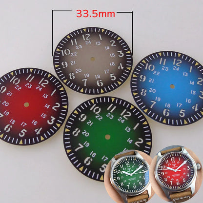 Vintage Pil ot Watch Dial 33.5mm for NH 35 NH 36 NH 38 NH 70 E TA2824 PT 5000 Nologo Dial Face D iver Watch Mod Luminous Hand Watch Part
