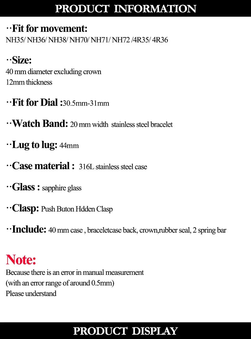 Square Watch Case 316L Steel Bracelet for Nautilus NH34 NH35 NH36 4r35 Movement Sapphire Glass Watch Spare Part