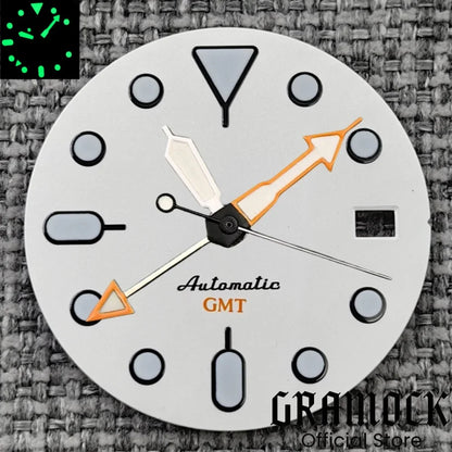 29mm Blue Red Black Orange GMT NH34 White Glossy Dial With Hands C3 Lume Fit NH34 Mechanical Watch Modified Accessories