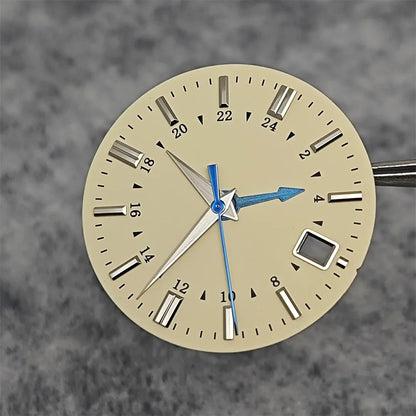 31MM Watch Dial Beige GMT Watch Faces + Watch Hands Non-luminous with Single Date Replace Parts for Japanese NH34 Movement