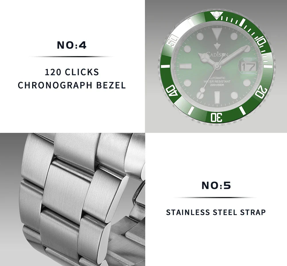 CADISEN C8216 Submariner Diver NH35A Movement AR Sapphire BGW9 Lume 40MM 20Bar