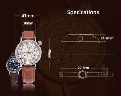 Customizable Baltany 41mm Polit Watch Man S6047 5ATM AR Sapphire Homage A-7 1935 Avigation Miyota 9122 Automatic Swiss Lume