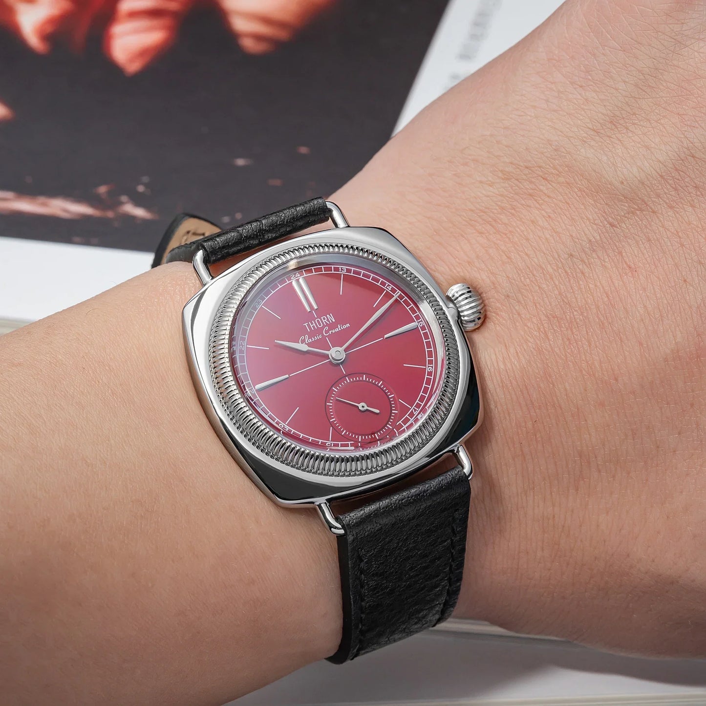 THORN T017 Square pillow-shaped 36mm Pilot couple wristwatch VD78 quartz Double Domed Sapphire 10Bar